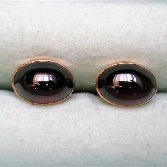 Antique Art Deco Solid 14K Rose Pink Gold Red Garnet Cabochon Cufflinks